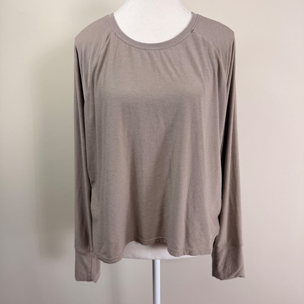 Beyond Yoga Spacedye Womens Taupe Crewneck Long Sleeve Top Relaxed Fit XL